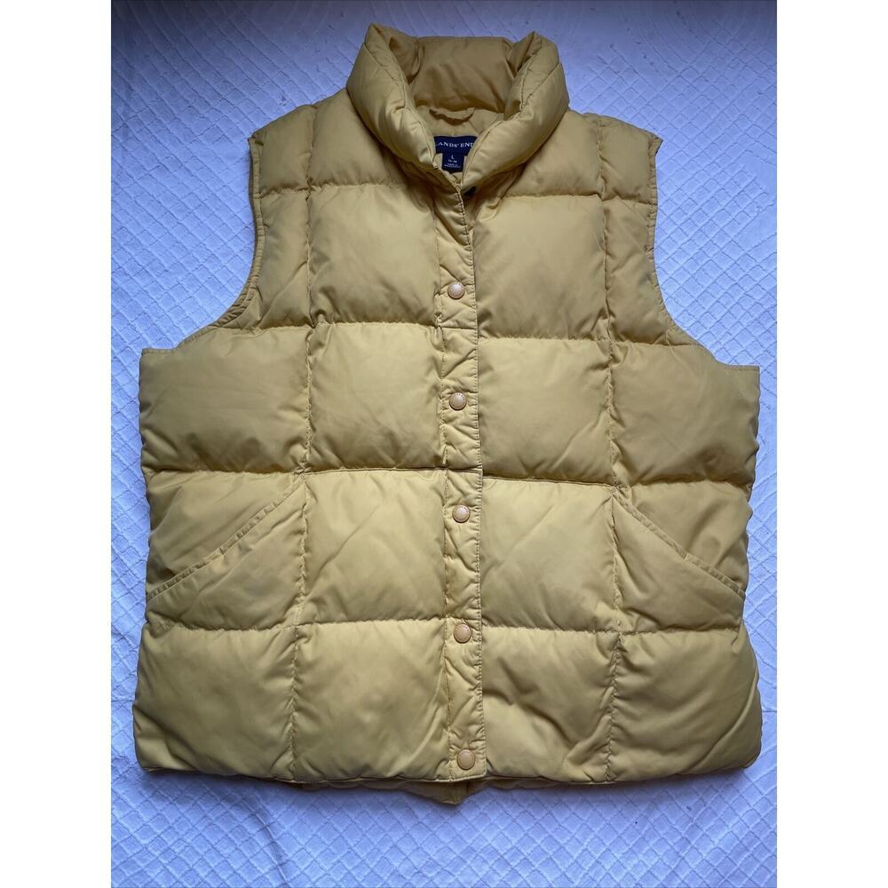 Lands End Womens Size Large 14-16‎ Yellow Goose Down Puffer Vest~ With Pockets
